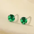 Green Zircon Stud Earrings Sterling Silver Round Cut Minimalist Daily Jewelry Variant - May Emerald Rhinestone Style / 3mm