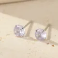 Round purple cubic zirconia stud earrings with silver pins for daily wear and sensitive ears. - June Moonstone Style (ES2741) / 3mm