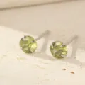 Elegant green zircon stud earrings in sterling silver, classic round design for daily wear. - August Peridot / 3mm