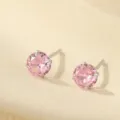 Pink Zirconia Stud Earrings S999 Silver Four-Prong Sparkly Minimalist Daily Jewelry Variant - October Pink (ES2741) / 3mm