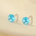 Stunning blue zirconia stud earrings in sterling silver, elegant daily wear jewelry for women. - December Turquoise Style (ES2741) / 3mm
