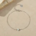 Pulsera de cadena delicada de plata esterlina 925 con diamante único para mujer - Pulsera de Cadena de un Solo Diamante Ultrafina Simple (BRS250) / Oro blanco