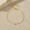 Elegante pulsera de plata esterlina chapada en oro con piedra solitaria para mujer chic - Pulsera de Cadena de un Solo Diamante Ultrafina Simple (BRS250) / Tono Dorado