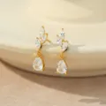 Pendientes colgantes de hoja de circon de plata chapada en oro de 18K elegantes gotas de cristal - Estilo Gota de Agua Hoja (ES4177) / Dorado
