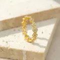 Anillo Trébol Oro Completo Diamante S925 Plata Pavé Apilable Mujer Joya Moda - 6 / Estilo Eternidad Trébol (RS4187) / Dorado