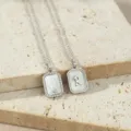 Gepersonaliseerde Letter R Moederparel Halsketting 18K Verguld Rechthoek Hanger Sieraden - Letter R (TN4437) / Witgoud