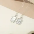 Zodiac Mother of Pearl Pendant Necklace Rectangle Silver Plated Constellation Jewelry Women - Aquarius (TN4393) / White Gold