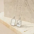 Zodiac constellation necklace with white mother of pearl pendant for women, dainty silver tone. - Libra (TN4393) / White Gold