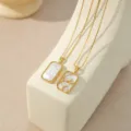 Gold Plated Zodiac Constellation Necklace Mother of Pearl Rectangular Pendant Jewelry - Aquarius (TN4393) / Gold