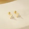 Pendientes de tuerca triangulares de plata de ley 925 chapada en oro, linda variante. - Estilo Triángulo de Strass (ES3671) / Dorado (Strass Blanco)