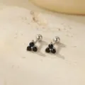 Pendientes de botón de triángulo de piedra negra de plata esterlina 925 piercing cartílago - Estilo Triángulo de Strass (ES3671) / Platino (Strass Negro)