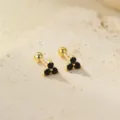 Pendientes de tuerca triangulares de plata chapada en oro con tres piedras de circonita negra. - Estilo Triángulo de Strass (ES3671) / Dorado (Strass Negro)