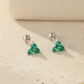 Boucles d'Oreilles Clous Triangle Zircon Vert en Argent Sterling 925 pour Cartilage - Style Triangle en Strass (ES3671) / Platine (Strass Vert)