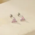 Boucles d'oreilles clous triangle cristal rose piercing cartilage finition argent variante. - Style Triangle en Strass (ES3671) / Couleur Or Blanc (Strass Rose)