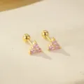 Boucles d'oreilles triangle en argent sterling 925 plaque or zircon rose bijou elegant chic - Style Triangle en Strass (ES3671) / Couleur Or (Strass Rose)