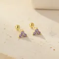Magnifiques boucles d'oreilles dorees avec zircons violets en motif triangulaire. - Style Triangle en Strass (ES3671) / Or (Strass Violet)