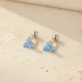 Boucles d'oreilles clous de cartilage a trois pierres en zircon bleu argentes et elegantes. - Style Triangle en Strass (ES3671) / Couleur Or Blanc (Strass Bleu)