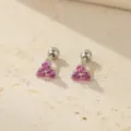 Boucles d'oreilles clous triangle pierre rose en argent sterling S925, bijou cartilage. - Style Triangle en Strass (ES3671) / Couleur Or Blanc (Strass Rose Rouge)