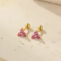 Jolies boucles d'oreilles clous triangle pierre rose argent S925 plaqué or cartilage - Style Triangle en Strass (ES3671) / Couleur Or (Strass Rose Rouge)