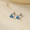 Boucles d'oreilles clous trois pierres bleues en argent sterling pour piercing quotidien - Style Triangle en Strass (ES3671) / Couleur Or Blanc (Strass Bleu Mer)