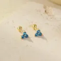 Boucles d'oreilles clous triangle en argent S925 doré zirconium bleu, style minimaliste. - Style Triangle en Strass (ES3671) / Couleur Or (Strass Bleu Mer)