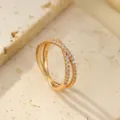 Anillo de doble cruce de plata esterlina S925 bañado en oro 14K circón cúbico moda mujer - Talla US 5 (Talla HK 10-11) / Estilo Tono Oro Champán 14K