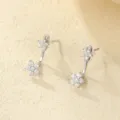 Pendientes de doble flor en plata S925, joyería elegante y elegante con circonita. - Estilo de Doble Flor (ES3822) / Oro blanco