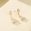Élégantes boucles d'oreilles en argent 925 plaqué or zircon pour femmes, exquises et stylées. - Style Incrusté en Grappe (ES3825) / Or Champagne 14K