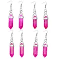 Detailed view of pink crystal hexagonal pillar earrings with silver hooks, raw stone jewelry. - Single Pendant (No Chain) / Rose Red