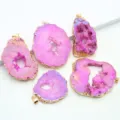 Natürlicher rosa Achat Geode Anhänger Edelstein Scheibe Detailaufnahme für Schmuck DIY. - Roter Anhänger (Nur Anhänger/Ohne Kette)