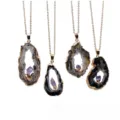 Natuurlijke agaat geode hanger ketting met ruwe amethysta kristal vergulde sieraden - Hanger Zonder Ketting / 1 Stuk