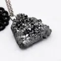 Natural black druzy crystal stone necklace pendant raw gemstone irregular jewelry accessory for women - White Gold Pendant Only (Without Chain)