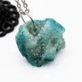 Natural blue geode druzy crystal pendant necklace featuring silver chain, sparkling gemstone. - Blue Pendant Only (Without Chain)
