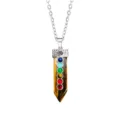 Collar con colgante de espada de cristal chakra y siete piedras de colores en plata. - Ojo de tigre