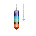 Natural 7 Chakra Crystal Hexagonal Pillar Pendulum Pendant with Chain for Necklace Jewelry - Large Cylindrical / With Chain / Multicolor (Large Column + White K Copper Chain)
