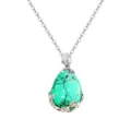 Collana con ciondolo in pietra verde a goccia color argento e delicata montatura floreale. - Solo Pendente (Senza Catena) / Turchese