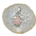Collana con Pendente Angelo in Quarzo Rosa Naturale Pietra Preziosa a Goccia Donna - Ciondolo Quarzo Rosa Solo (Senza Catena)