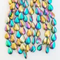 Colorful teardrop beads with iridescent metallic finish for DIY jewelry making and bracelets. - Rainbow Teardrop (Style 10)