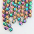 Colorful iridescent ribbed round beads DIY jewelry crafting loose beads rainbow plated melon bead strands - Rainbow Ribbed Round (Style 9)