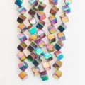 Colorful rainbow cube loose beads for DIY jewelry making, smooth metallic square beads. - Rainbow Cube (Style 8)
