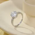 Anillo de Plata de Ley S925 con Circonita Redonda y Pavé Elegante Joya de Mujer Variante - Abierto Ajustable / Blanco (RS3599)