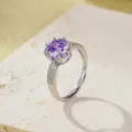 Anillo de plata esterlina S925 con gema violeta de talla rosa y circonitas para mujeres - Abierto Ajustable / Púrpura (RS3599)