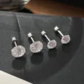 Pendientes de tuerca de plata esterlina Zirconia rosca brillante juego de 4 - 6mm / Blanco (ES3654)