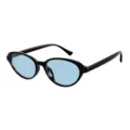 Occhiali da sole retrò con montatura nera e lenti azzurre per uno stile casual e alla moda. - Montatura Nera Lenti Blu