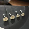 Pendientes de botón de plata S999 circonita corte fuegos artificiales con rosca - 6mm / Amarillo Oca (ES3654)