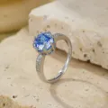 Anillo de plata esterlina S925 con gema azul, elegante joyería de moda de circonita para mujer. - Abierto Ajustable / Azul (RS3599)
