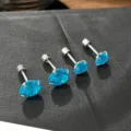 Pendientes de tuerca de plata S999 con circonita azul corte brillante y versátil - 6mm / Azul Mar Profundo (ES3654)