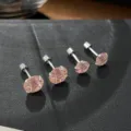 Pendientes de botón de plata con circonita rosa corte fuegos artificiales para mujer chic - 6mm / Rosa Rosado (ES3654)