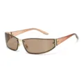 Trendy Y2K metal sunglasses for women, chic vintage wrap-around UV400 shades street style. - Translucent Tea Legs & Light Tea Lenses