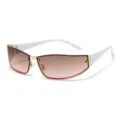 Y2K Fashion Sunglasses, Brown Gradient Lens with Gold Metal Frame and White Temples - White Temples with Gradient Tea Lenses